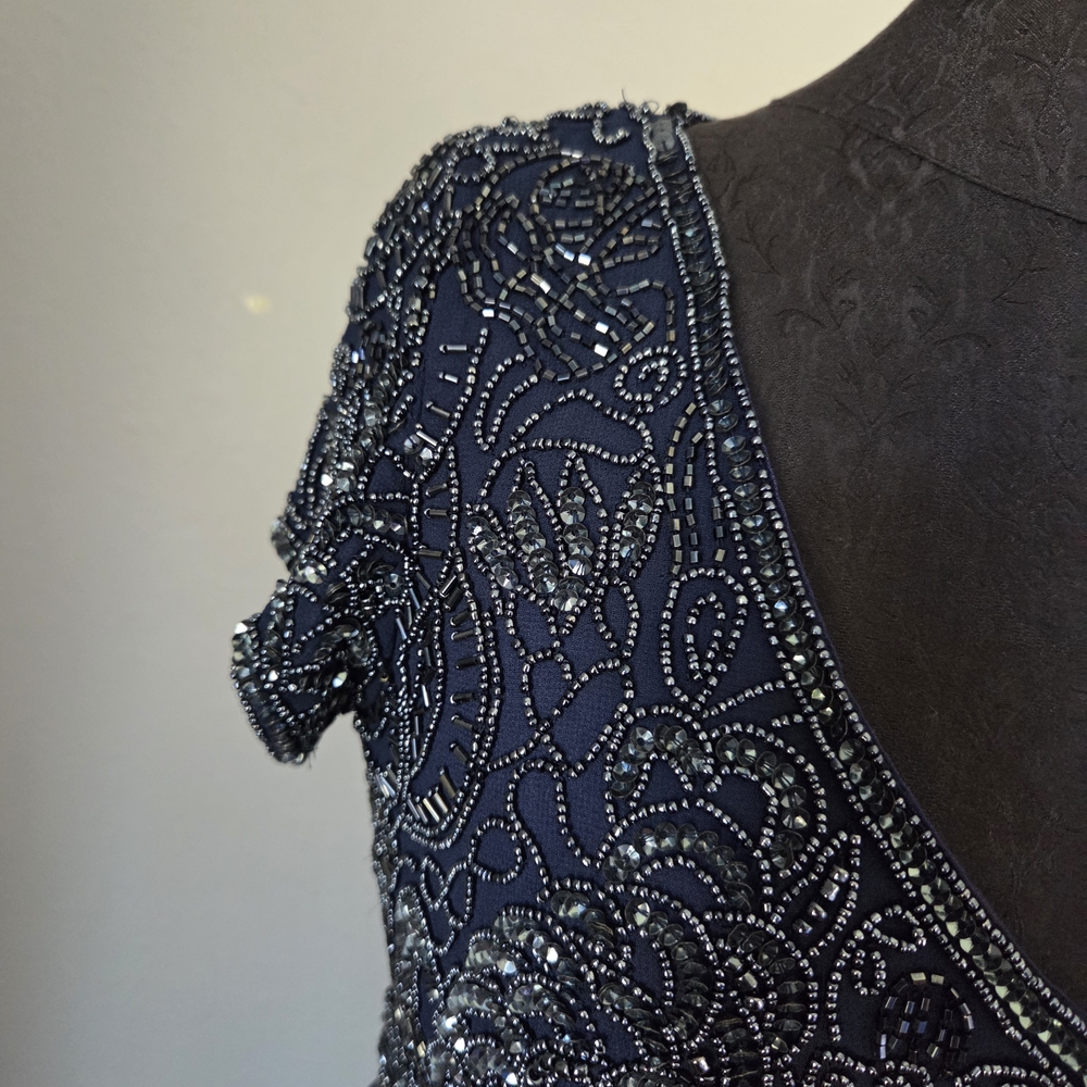 Adrianna Papell Navy Beaded Maxi Dress - Picture 4 of 15